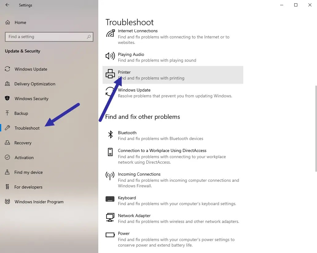 プリンターのトラブルシューティングを実行する